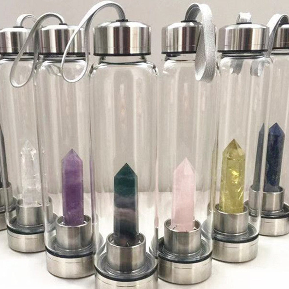 Natural Quartz Gemstone Glass Water Bottle