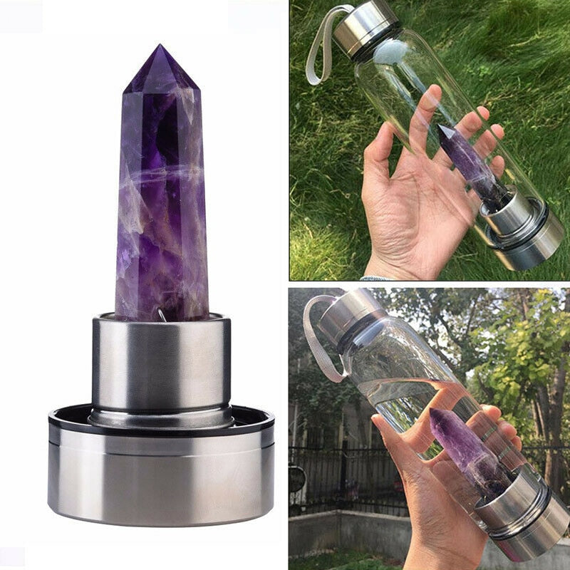 Natural Quartz Gemstone Glass Water Bottle