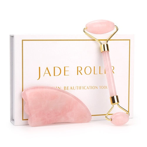 Rose Quartz / Jade Stone Face Roller & Gua Sha in Gift Box