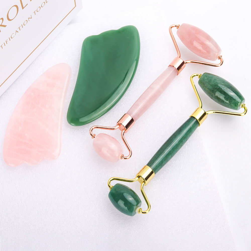 Rose Quartz / Jade Stone Face Roller & Gua Sha in Gift Box