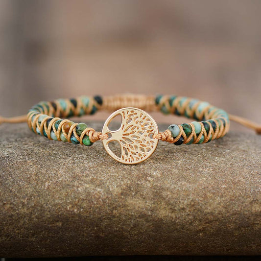 Tree of Life Charm Bracelet with African Jasper or Onyx