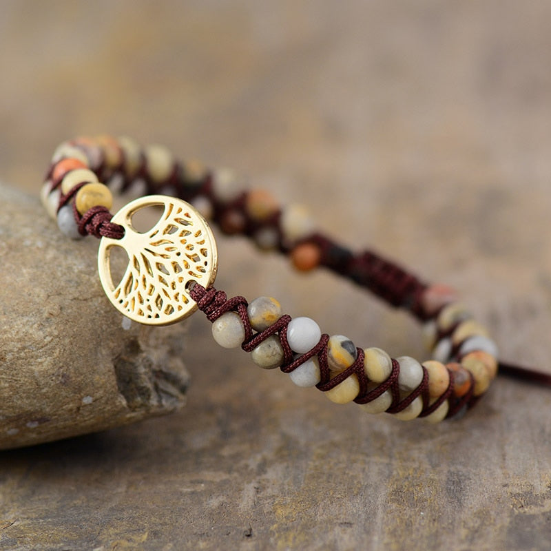 Tree of Life Charm Bracelet with African Jasper or Onyx